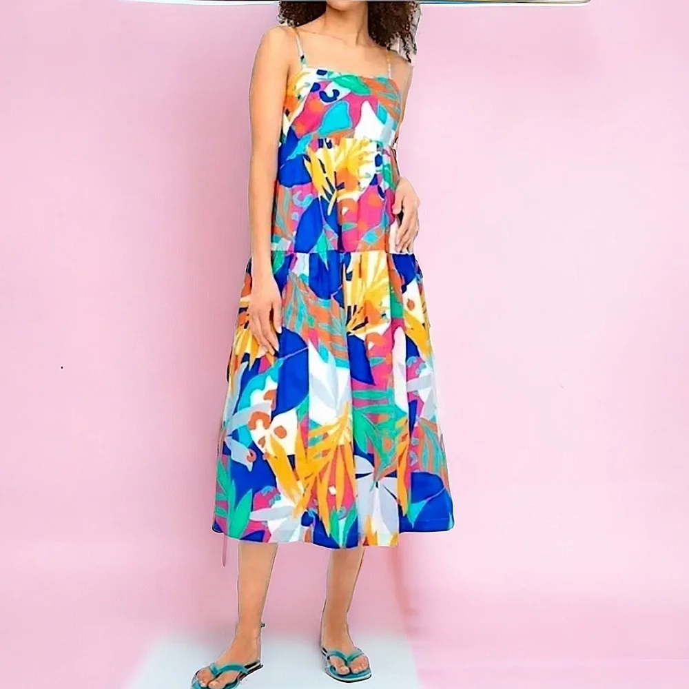 J. Crew Tie-back Tiered Midi Dress
